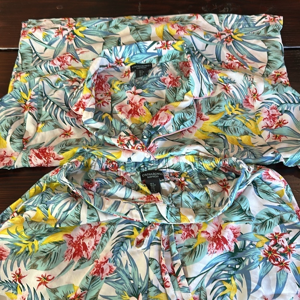 Cynthia Rowley Tropical Floral Pajama Set - Pink, Green, Yellow - Picture 16 of 16